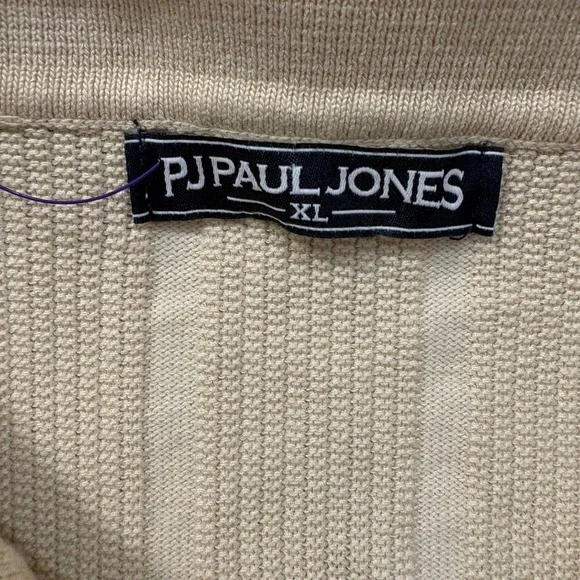 PJ Paul Jones Mens Polo Shirt Beige Textured Knit Short Sleeve Casual Golf XL - Picture 3 of 14